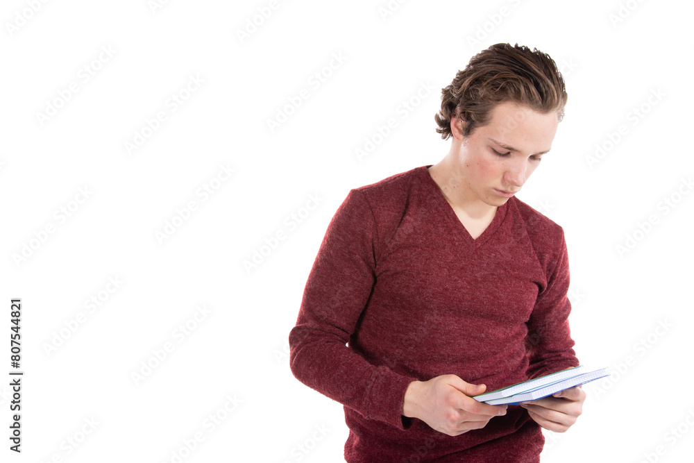 Study and work. Attractive student posing against white background. Study and work. Attractive student posing against white background.