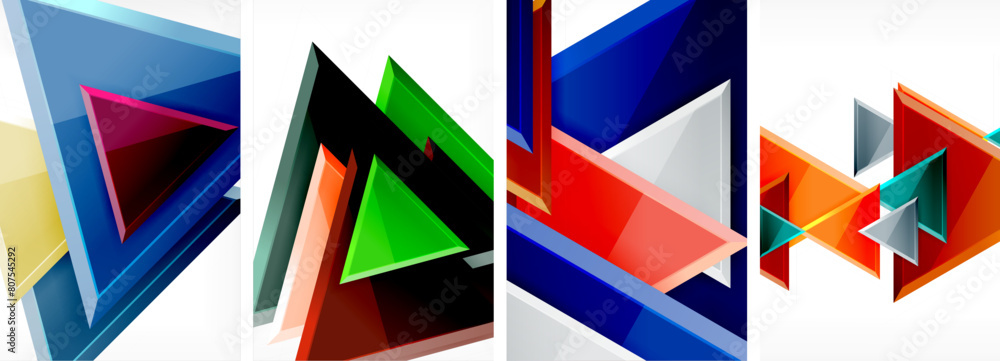 Glossy triangles geometric poster set for wallpaper, business card, cover, poster, banner, brochure, header, website Glossy triangles geometric poster set for wallpaper, business card, cover, poster, banner, brochure, header, website