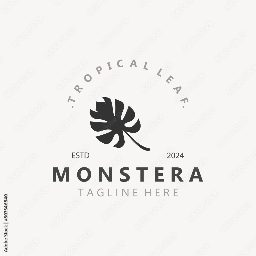 Obraz premium Monstera deliciosa leaf nature logo design, flat plant icon design illustration template