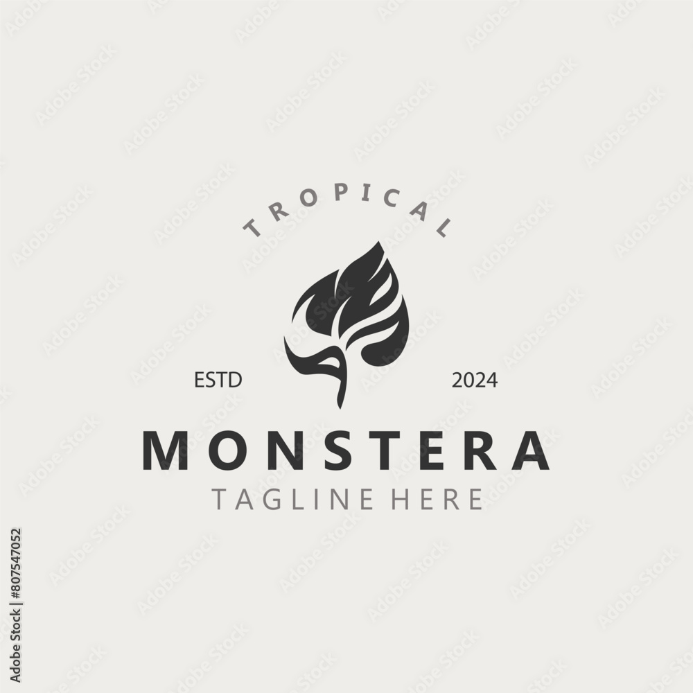 Fototapeta premium Monstera deliciosa leaf nature logo design, flat plant icon design illustration template