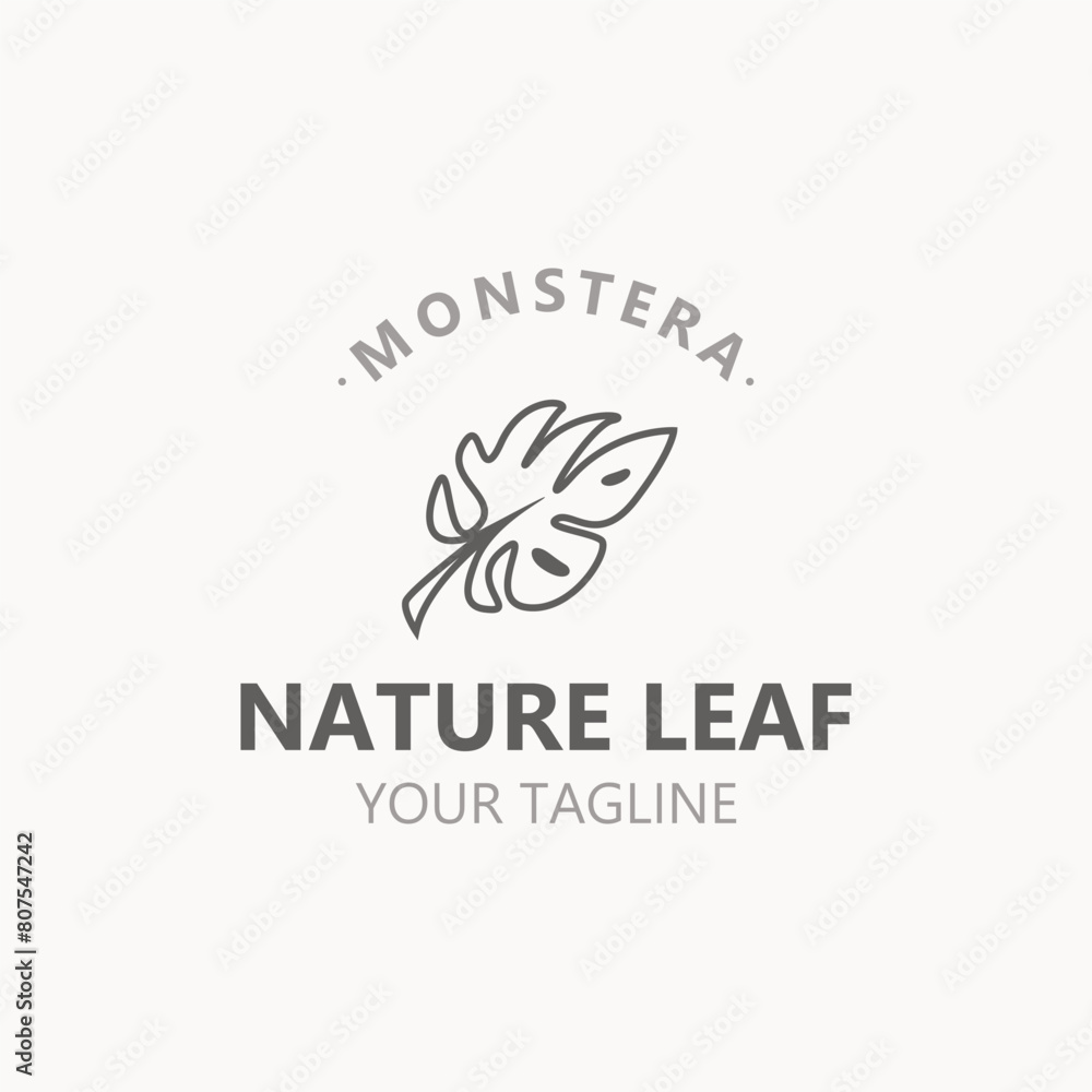 Fototapeta premium Monstera deliciosa leaf nature logo design, flat plant icon design illustration template