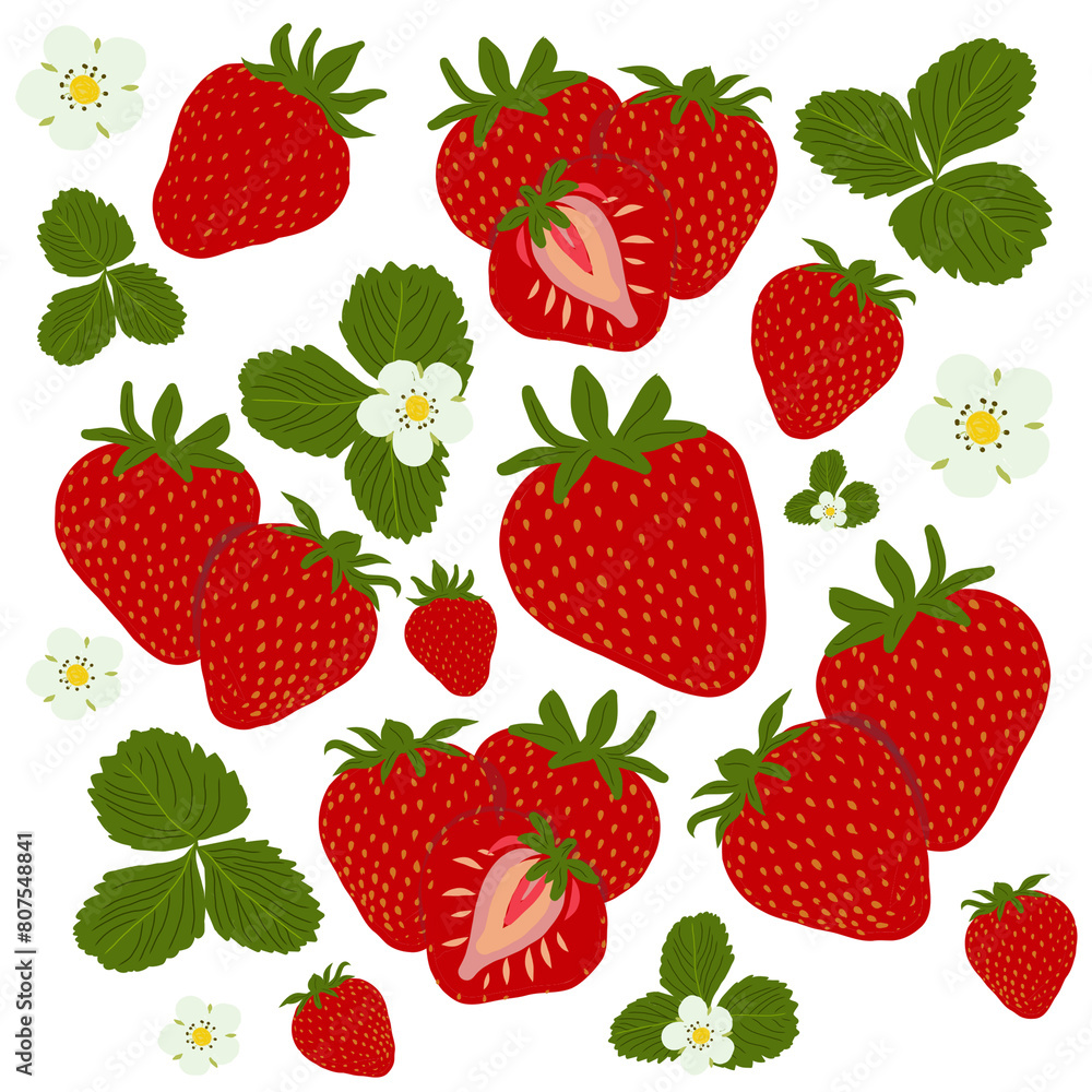 seamless pattern with strawberries and flowers seamless pattern with strawberries and flowers