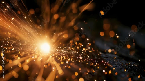 Bright orange spark that is surrounded by lot of other sparks photo