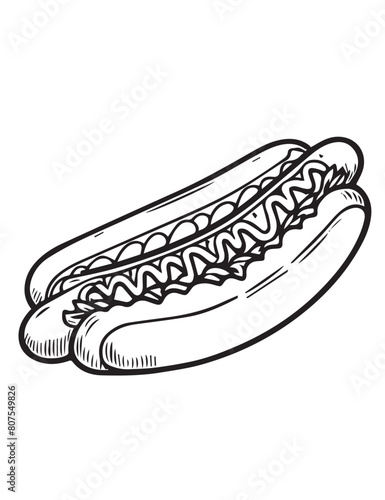 Illustration Coloring draw favorite food nice hotdog black and white version good for kids
