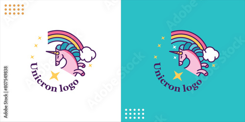 Cute unicorn logo. Vector cartoon character illustration.