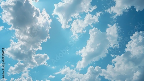 Bright Blue Sky with Fluffy Clouds 