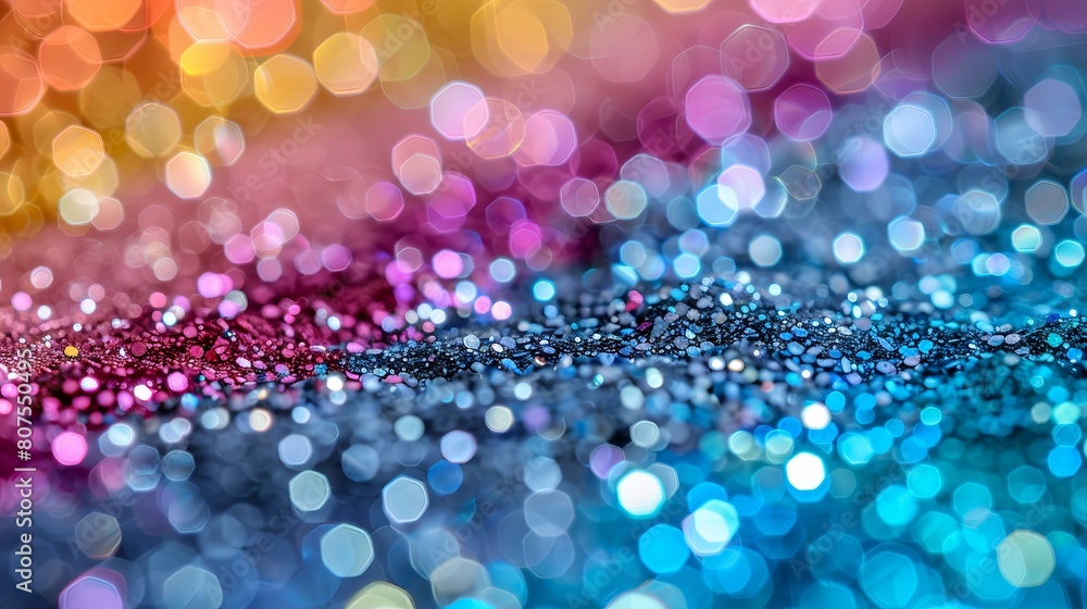 Stunning close-up of multi-colored light particles creating a festive bokeh effect