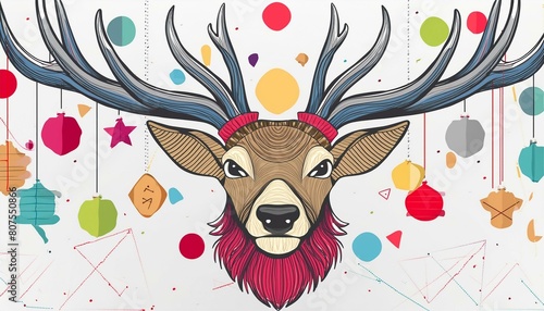 deer head pencil line art isolated painting background