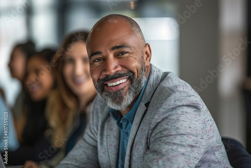 Confident businessman smiling in a meeting photo