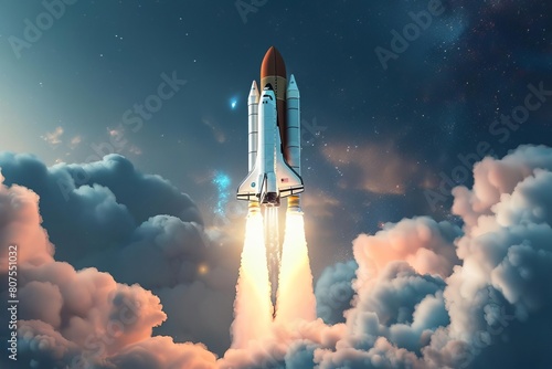 Conceptual launch of a spaceship  symbolizing startup growth and innovation