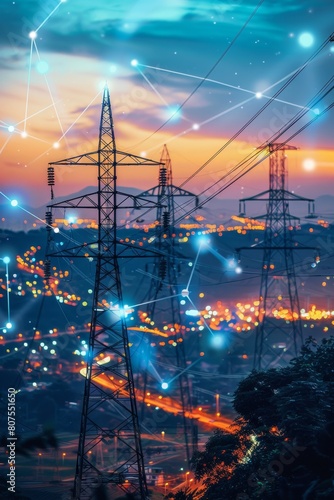 Concept Sustainable Energy : Driven Power Grid at Twilight Sustainable Energy,  IoT Technology.