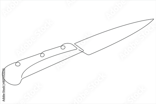 Continuous one line art drawing of knife outline vector illustration