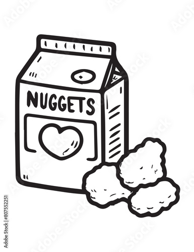 Illustration Coloring draw favorite food nuggets black and white version good for kids