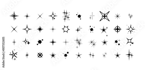 Blinking stars vector icons set. Black sparkle icon on white background.