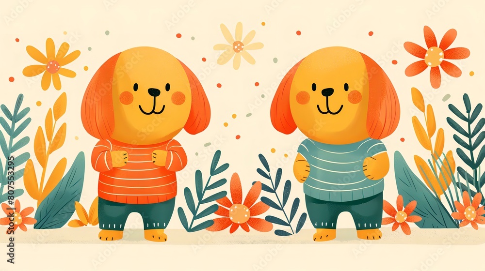 Fototapeta premium Cartoon doodle of a friendly dog in a playful pose, ideal for children's books and light-hearted pet-themed projects.