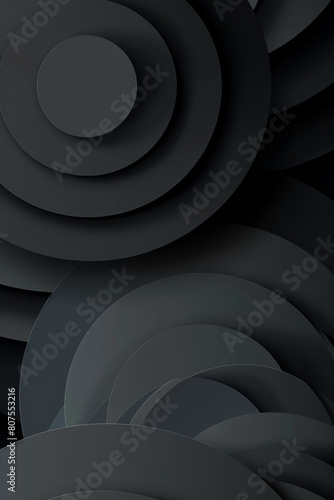 Abstract wallpaper with circular gradient patterns from charcoal to black modern design