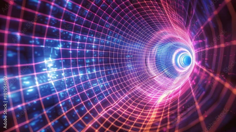 Immersive digital grid creating a portal or gateway effect Immersive digital grid creating a portal or gateway effect