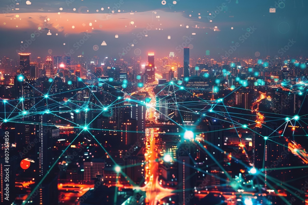 Neonlit digital infrastructure visualizing modern communication networks Neonlit digital infrastructure visualizing modern communication networks
