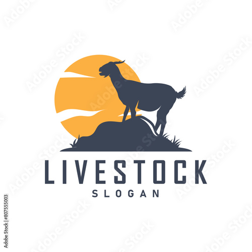 Goat logo design vector goat farm illustration cattle livestock silhouette retro rustic
