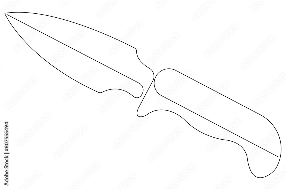 Obraz premium Continuous one line art drawing of knife outline vector illustration