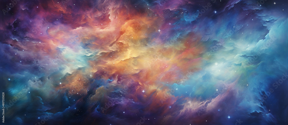 Celestial Symphony: Vibrant Colors and Swirling Nebulae Illuminate the Cosmic Dance.