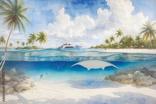 Stingray City Antigua and Barbuda Country Landscape Illustration Art