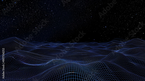Cosmic gradient from dark blue to starry black in an abstract wireframe deep mysterious