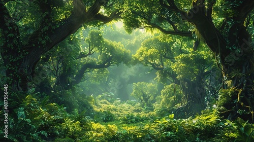 enchanting landscape showcasing the natural beauty of a lush rainforest