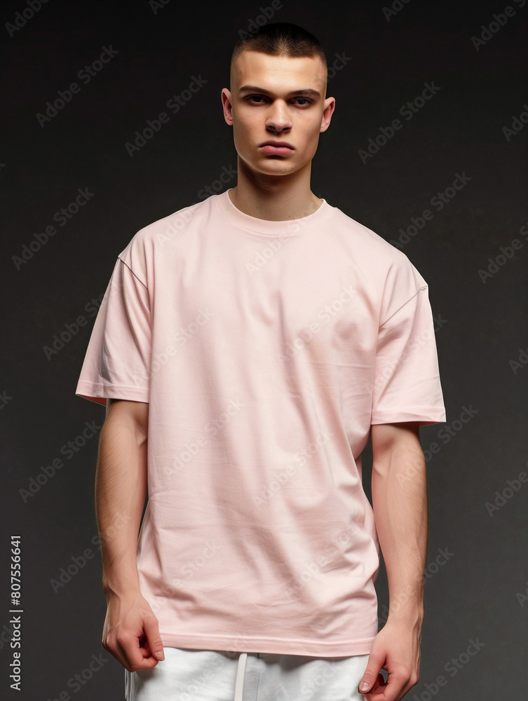 Fototapeta premium A man wearing a pink t-shirt mock-up, mock up for t-shirt design