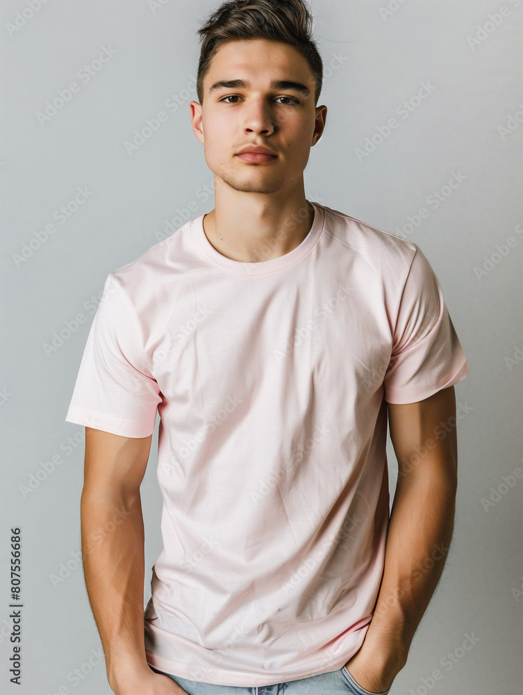 A man wearing a pink t-shirt mock-up, mock up for t-shirt design