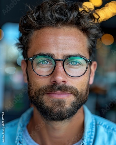 Close-up of Person Wearing Glasses photo