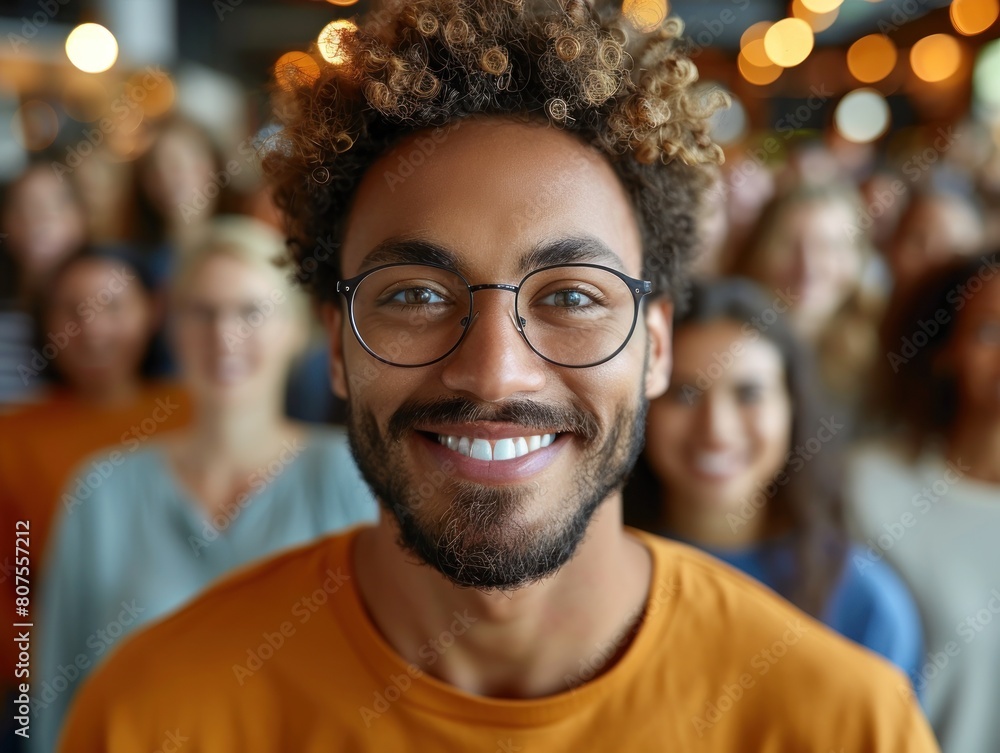 Smiling Man in Glasses With Group Smiling Man in Glasses With Group