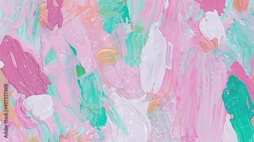 Abstract Painting With Pink  Green  and White Colors