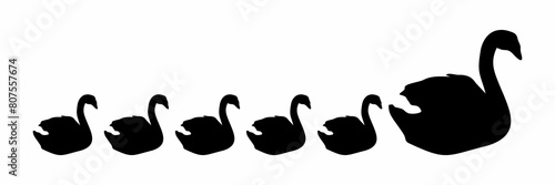 black silhouette of mother goose and goslings lined up © Kuldi
