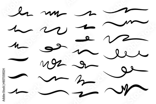 strokes, underlines, highlighter marker strokes, wave brush marks.