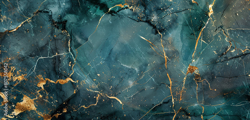 Dramatic teal  charcoal grey marble background with opulent gold veining simulating a deluxe stone texture