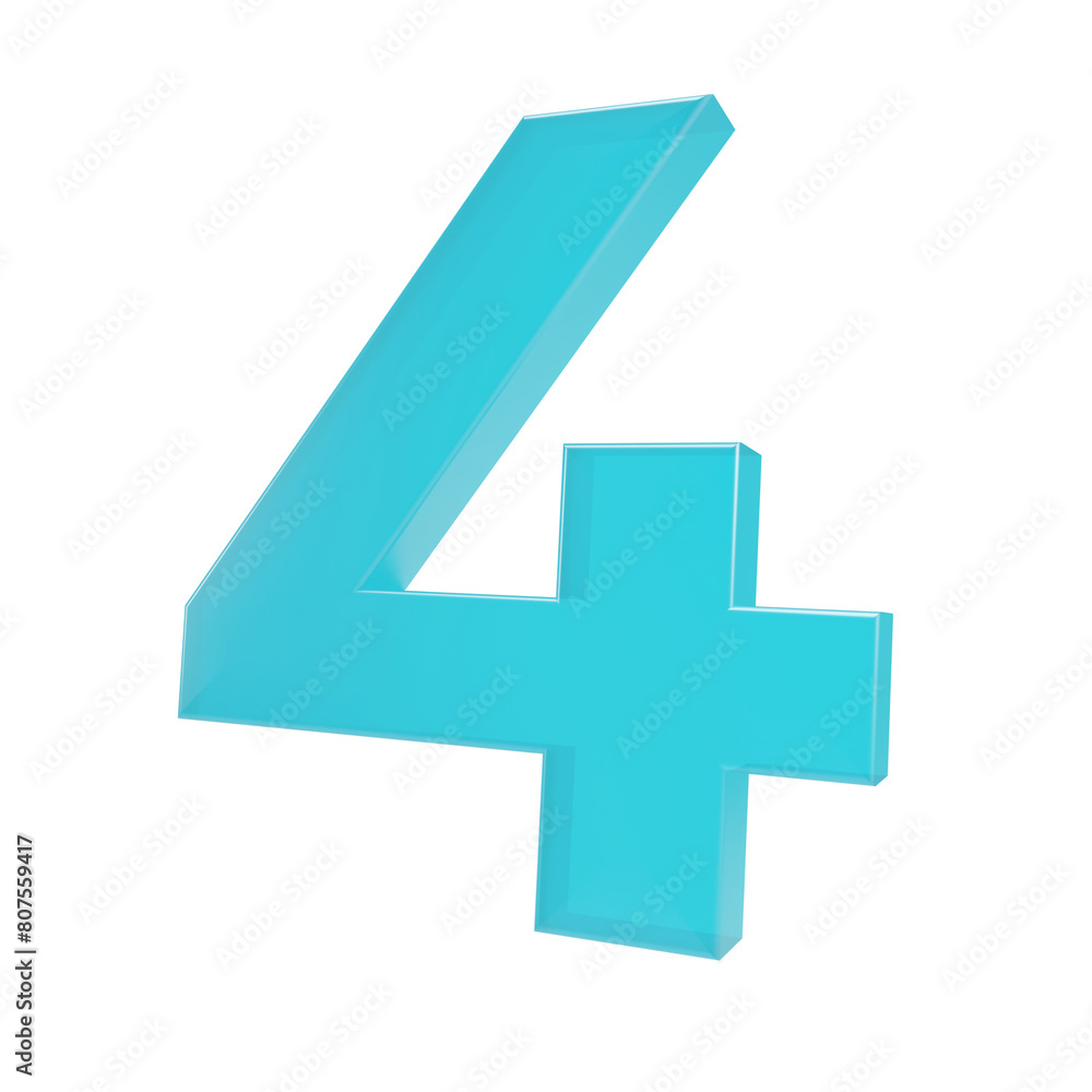 Obraz premium Number 4, 3D with transparent background