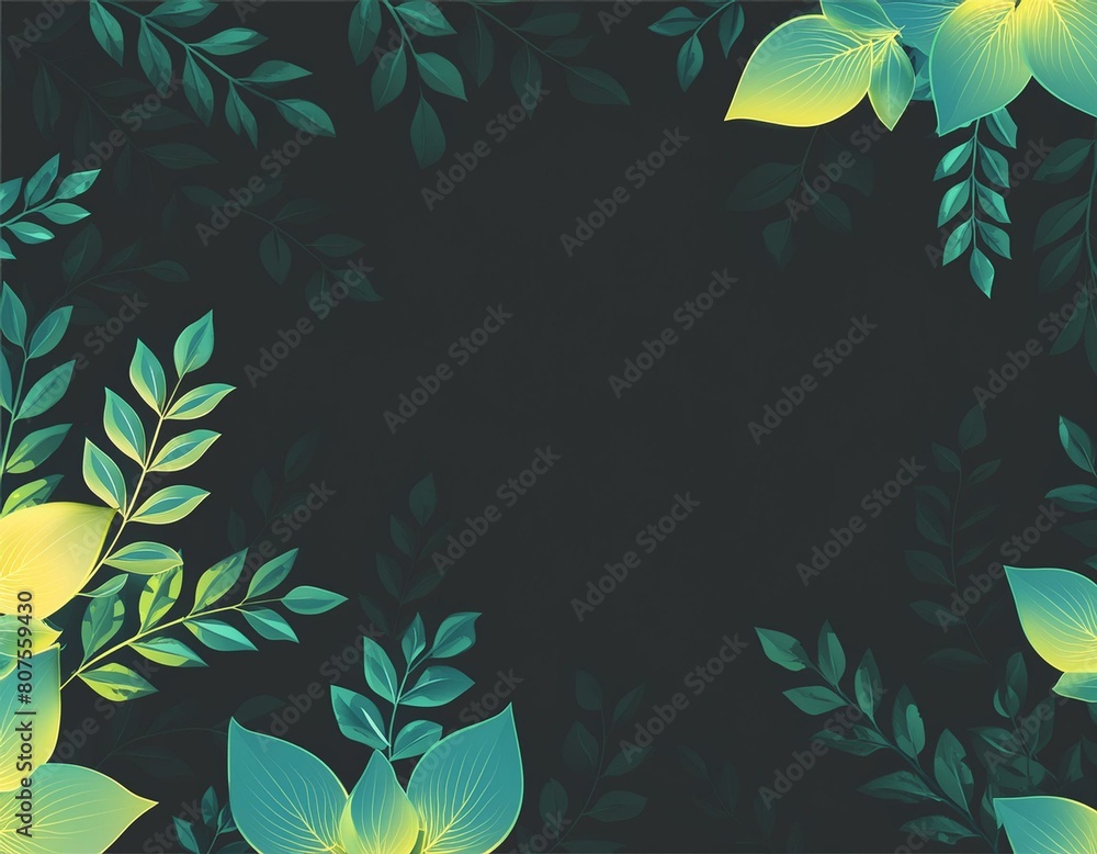 background with leaves. Dark theme. Copy space