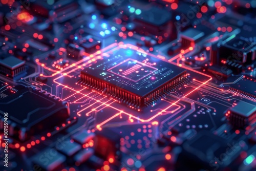 CPU processor microchip circuit board illustration created with generative ai