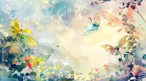 pixie playground s digital art features a colorful array of butterflies and flowers  including a yellow flower  a blue butterfly  and a yellow flower  set against a backdrop of a