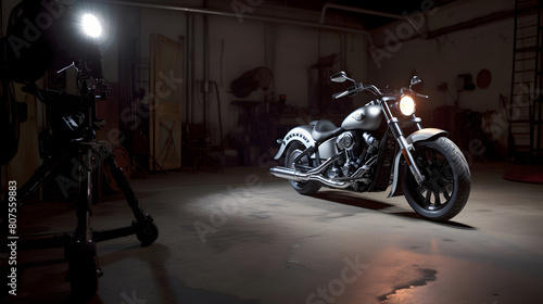 Classic motorcycle on blur background photo