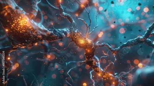 Degradation of Motor Neurons: Conceptual 3D Illustration of Nerve Transmission, Muscle Contraction, photo