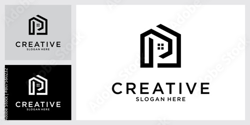 Initial letter P with home vector logo design concept.