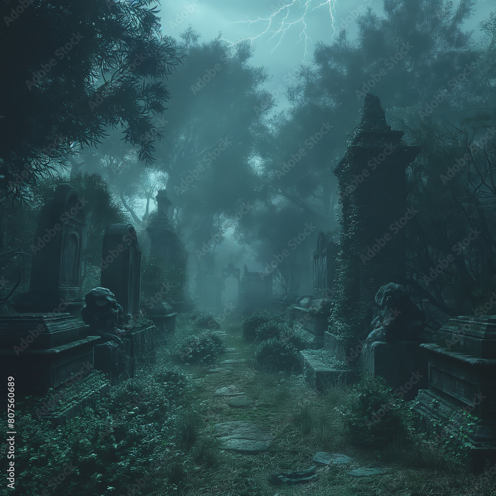 picture of terror Ancient cemetery with graves picture of terror Ancient cemetery with graves