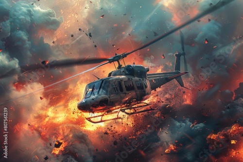 Dramatic Helicopter Crash - 4K HD Wallpaper of Explosive Wreckage and Smoke  