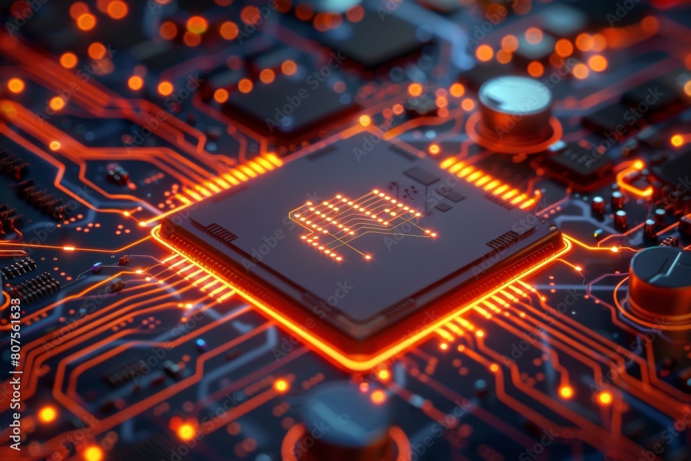 CPU processor microchip circuit board illustration created with generative ai CPU processor microchip circuit board illustration created with generative ai