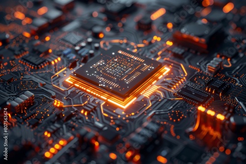 CPU processor microchip circuit board illustration created with generative ai