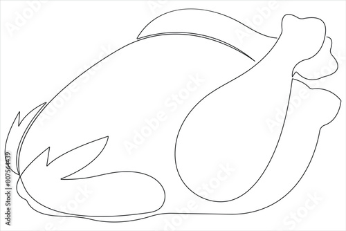 Whole chicken turkey meat continuous one line art drawing of vector