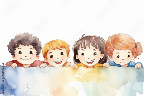 Watercolor style, happy kids, Children day