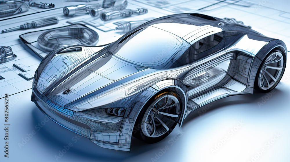 wireframe sketching supercar model, concept car.